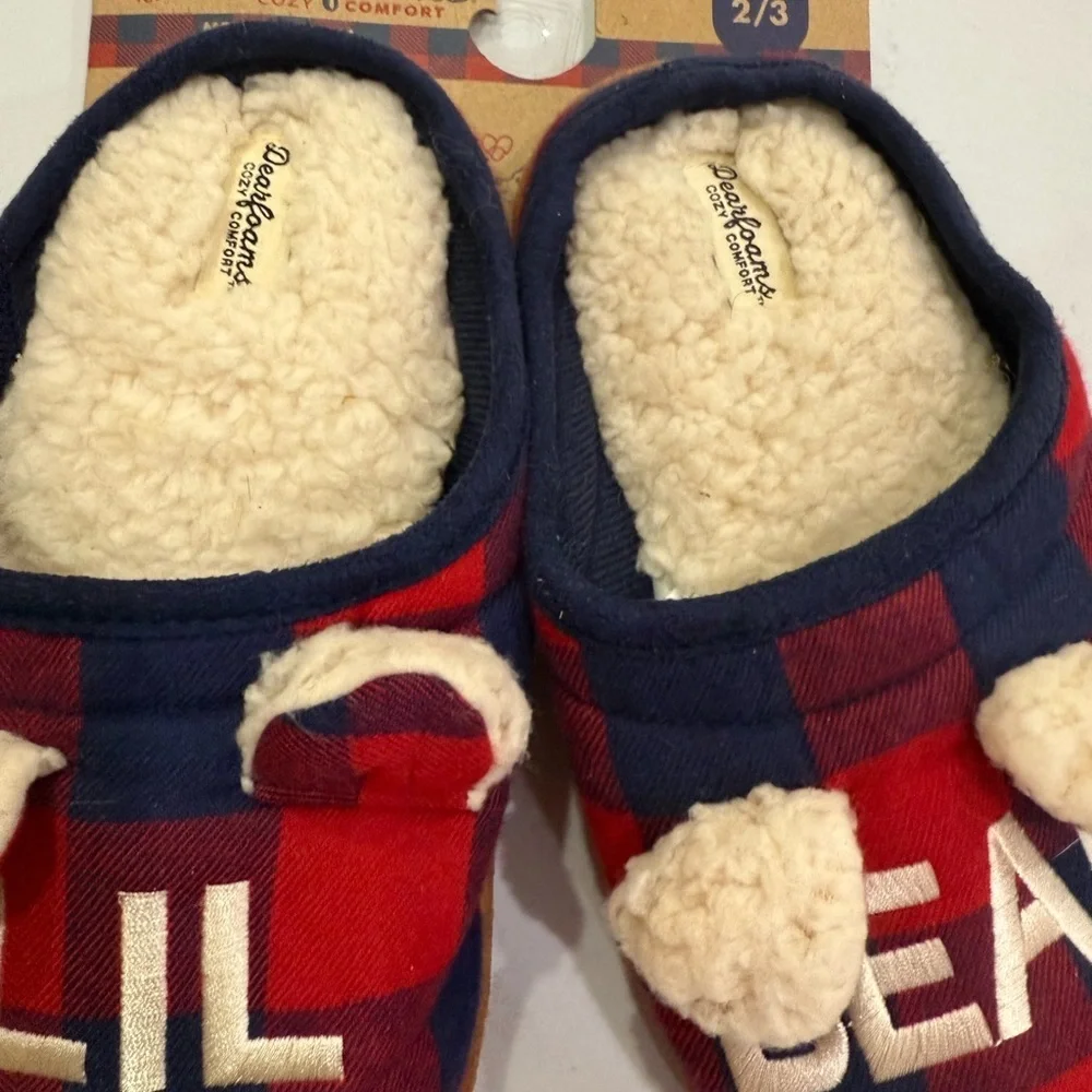 Dearfoams Plaid Slippers with Bear Ears 2/3 New